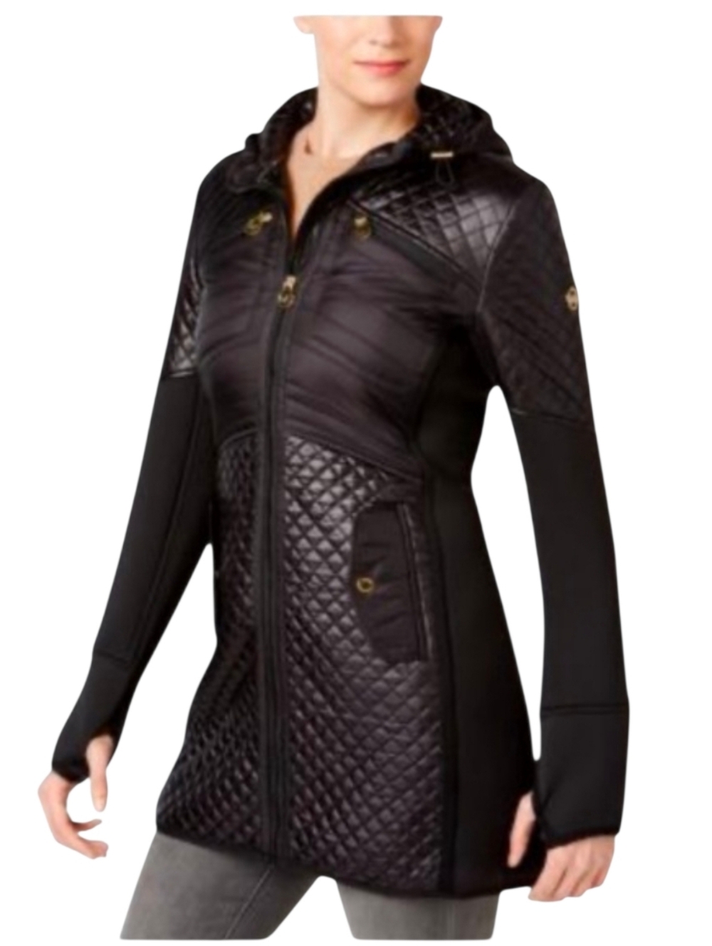 Michael Kors Women's Medium Black Water Repellent Hooded Packable Puffer Coat